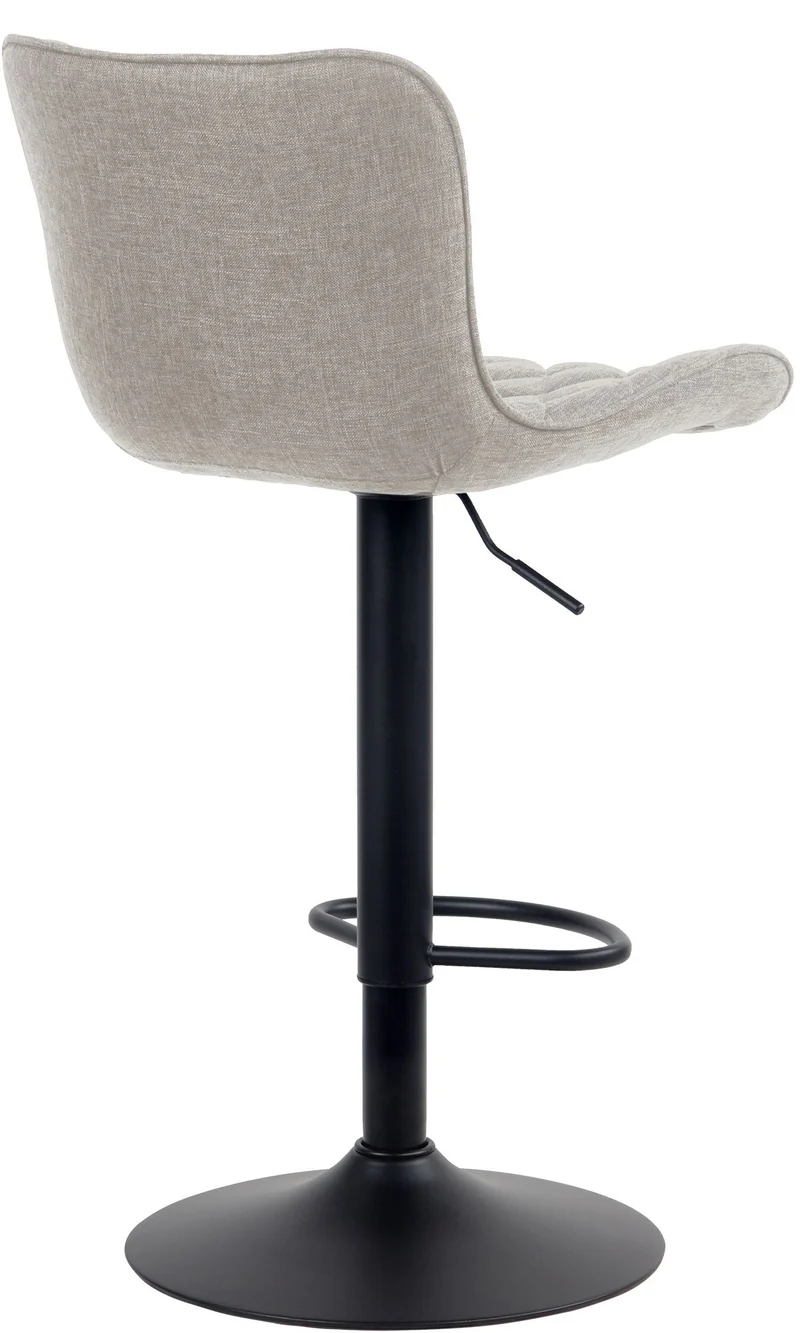 Tabouret de bar x1 coutures décoratives pied trompette hauteur réglable en métal noir assise en tissu taupe 10_0004862