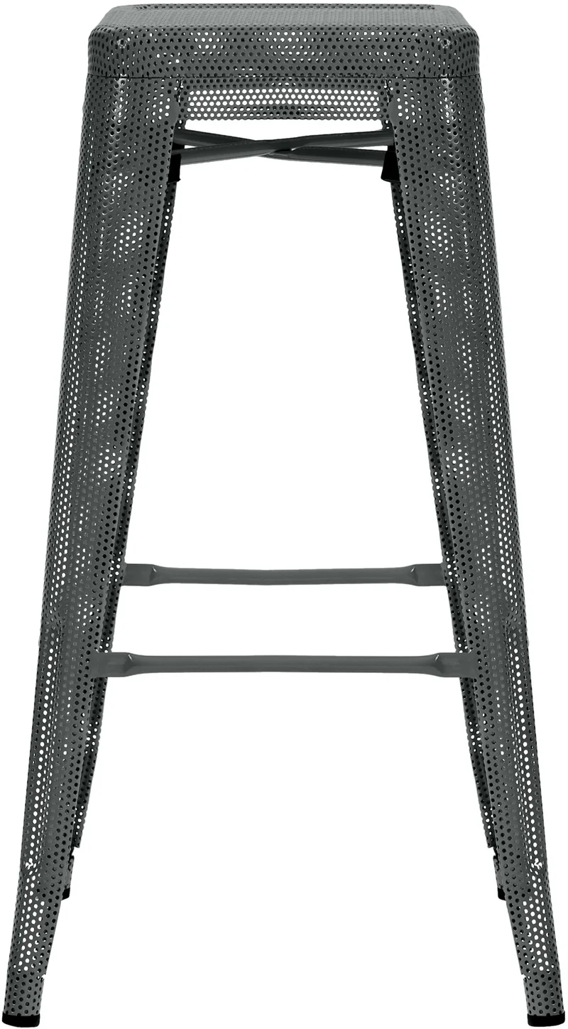 Tabouret de bar avec repose-pieds design industriel empilable en métal perforé gris 10_0004869