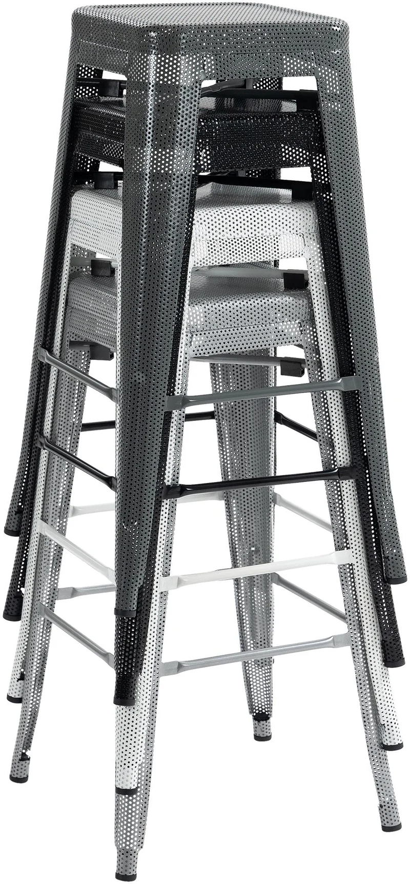 Tabouret de bar avec repose-pieds design industriel empilable en métal perforé gris 10_0004869