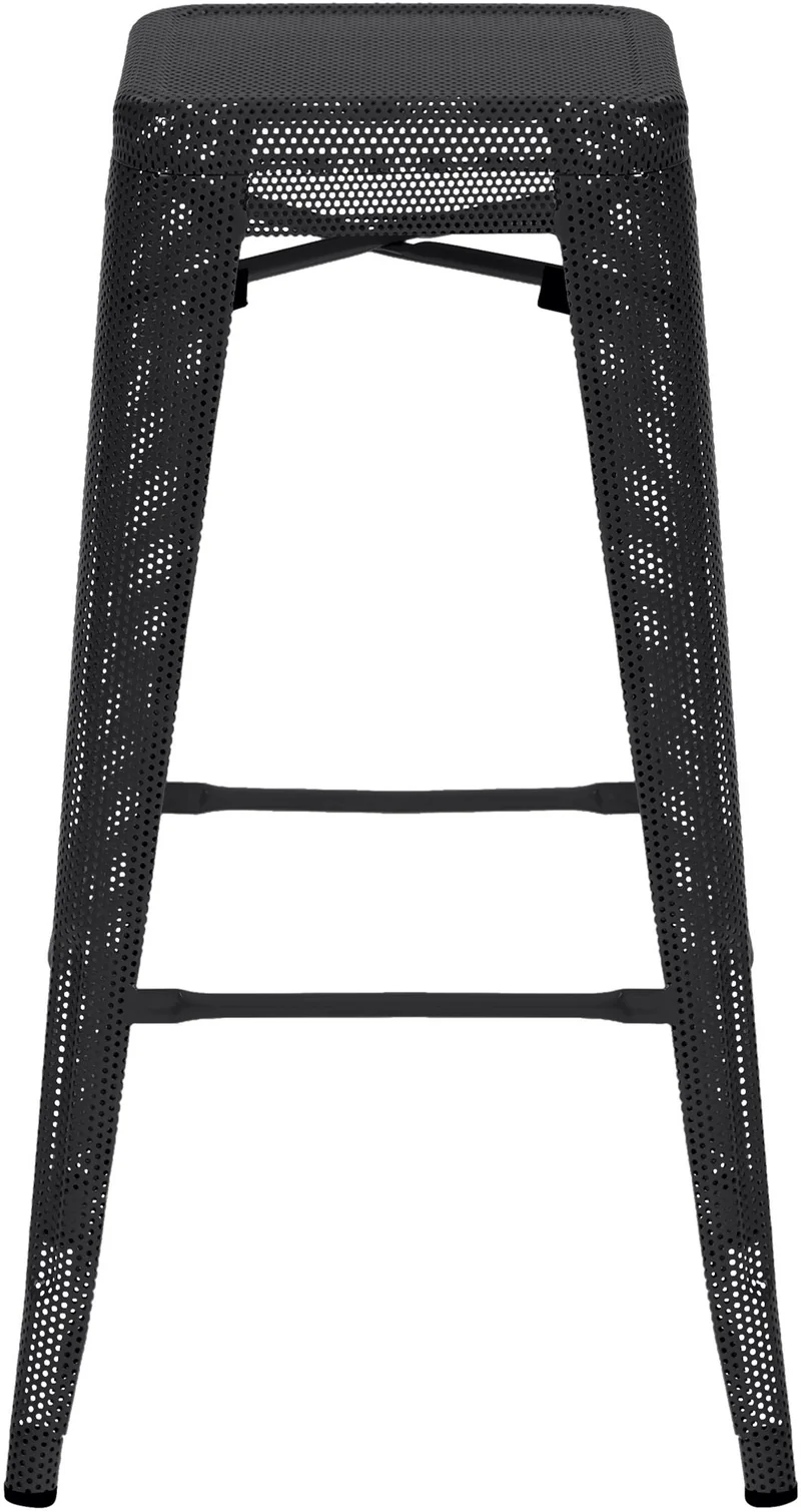 Set de 4 tabourets de bar avec repose-pieds design industriel empilable en métal perforé noir 10_0004509