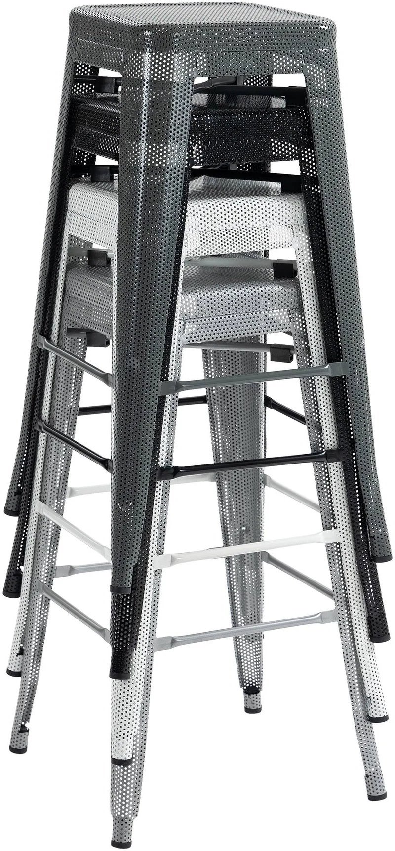 Set de 4 tabourets de bar avec repose-pieds design industriel empilable en métal perforé noir 10_0004509