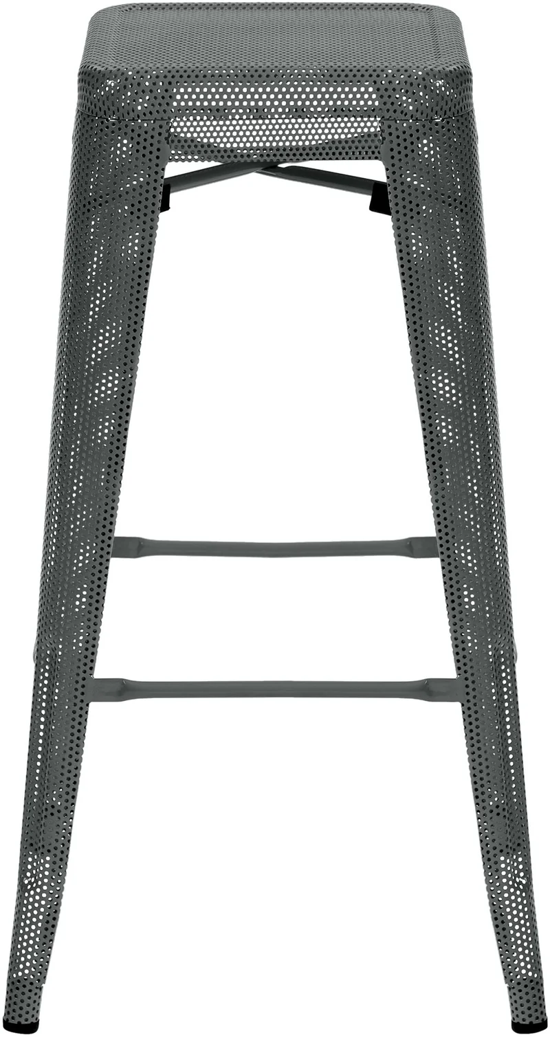 Set de 4 tabourets de bar avec repose-pieds design industriel empilable en métal perforé gris 10_0004511
