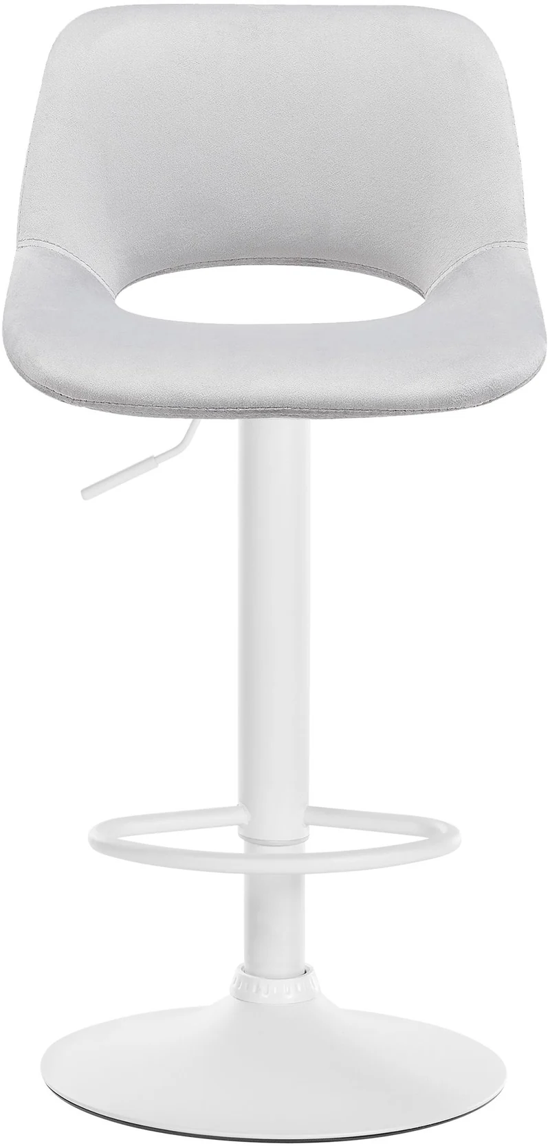 Tabourets de bar chaises haute x2 avec repose-pieds en velours gris clair piètement métallique blanc 10_0004089