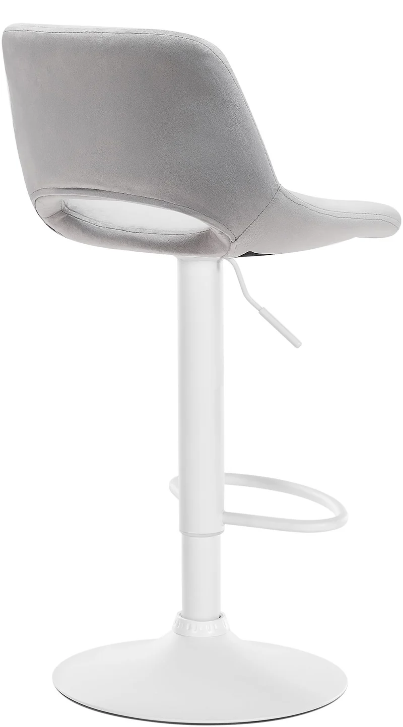 Tabourets de bar chaises haute x2 avec repose-pieds en velours gris clair piètement métallique blanc 10_0004089