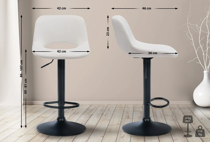 Tabourets de bar chaises haute x2 avec repose-pieds en velours crème piètement métallique noir 10_0004079