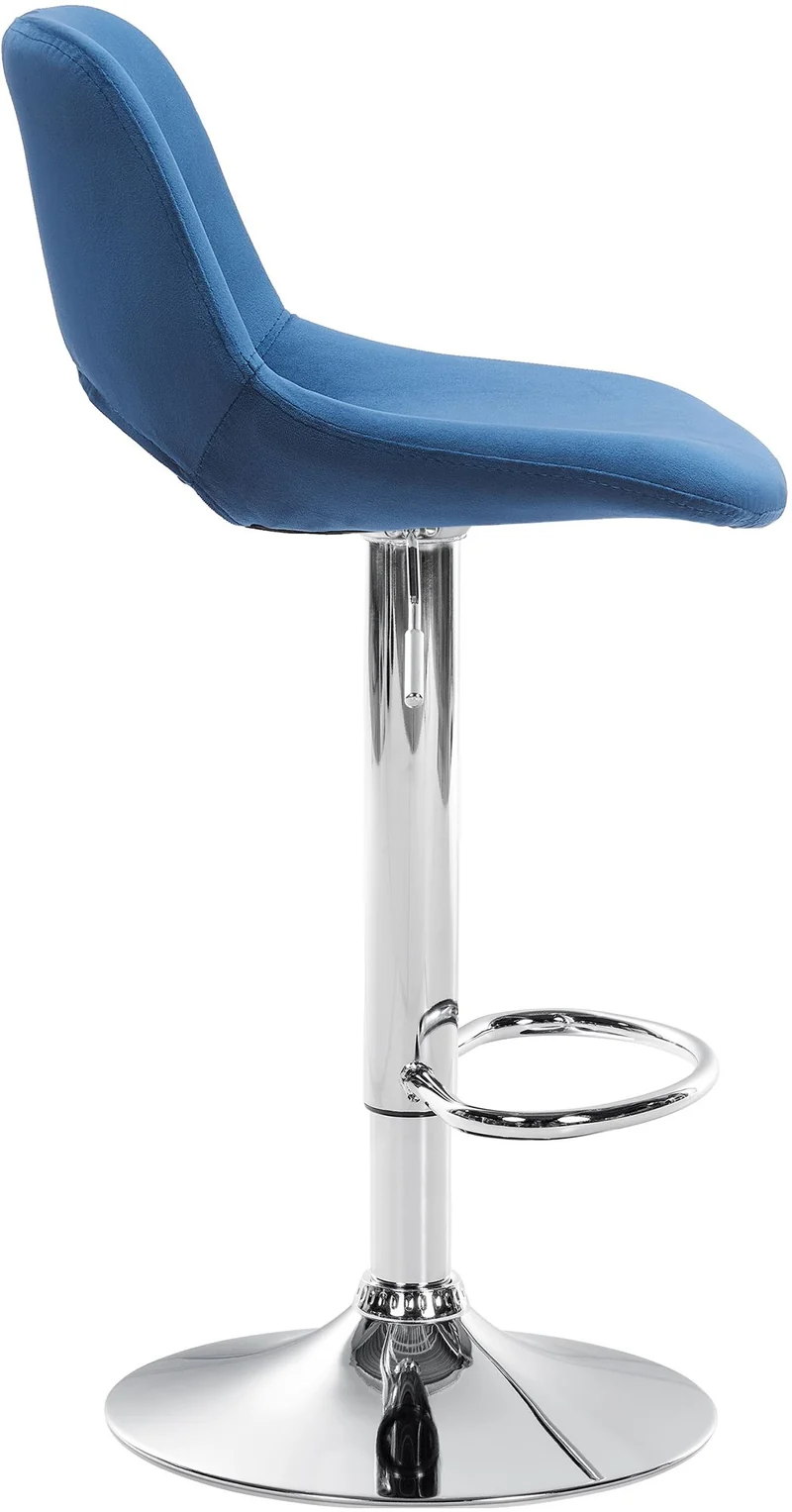 Tabourets de bar chaises haute x2 avec repose-pieds en velours bleu piètement métallique chromé 10_0004073