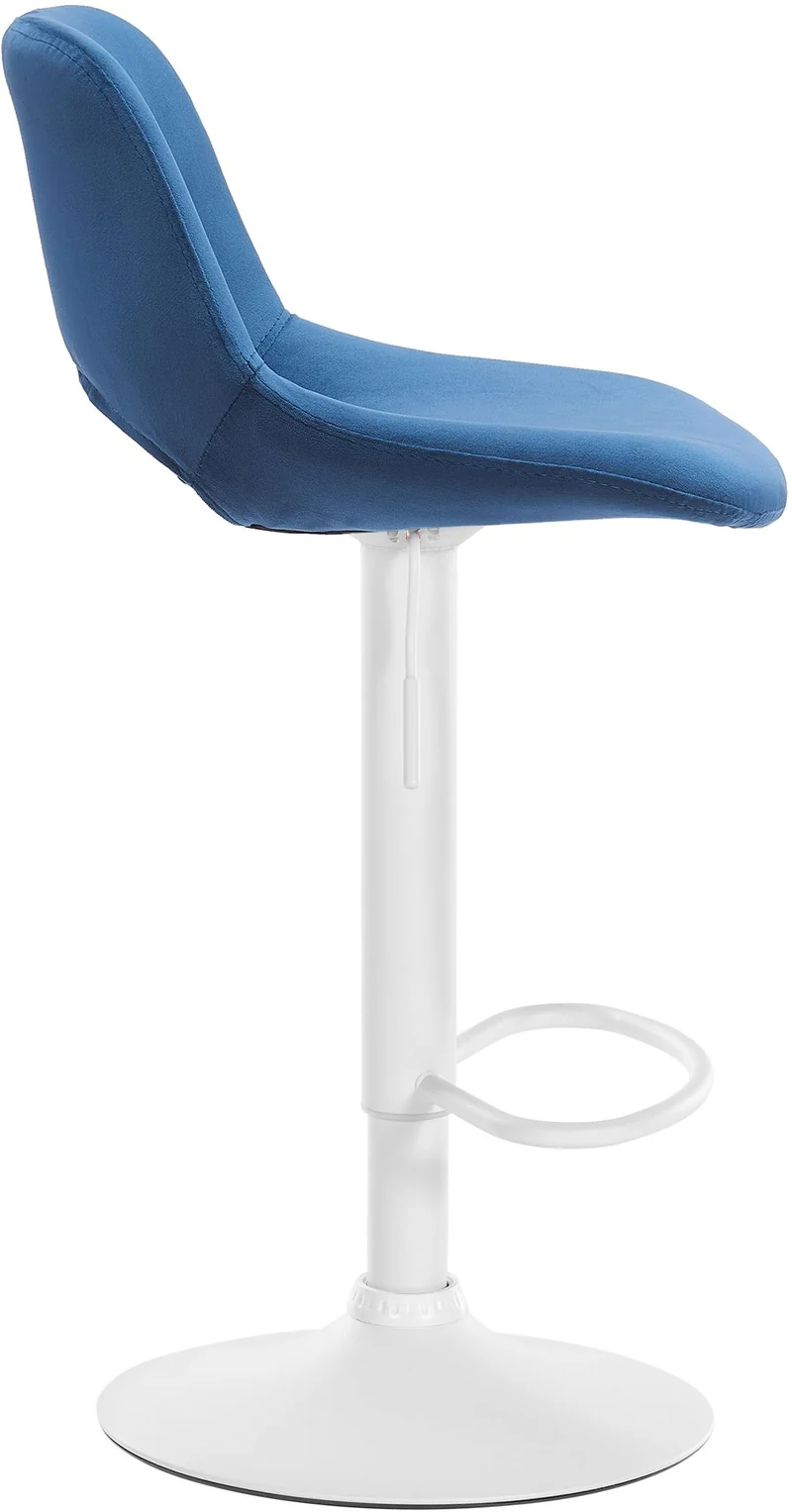 Tabouret de bar chaise haute x1 avec repose-pieds en velours bleu piètement métallique blanc 10_0004605