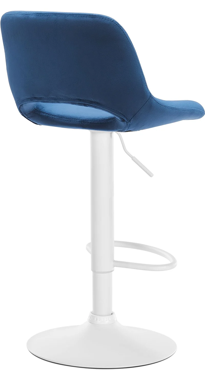 Tabouret de bar chaise haute x1 avec repose-pieds en velours bleu piètement métallique blanc 10_0004605