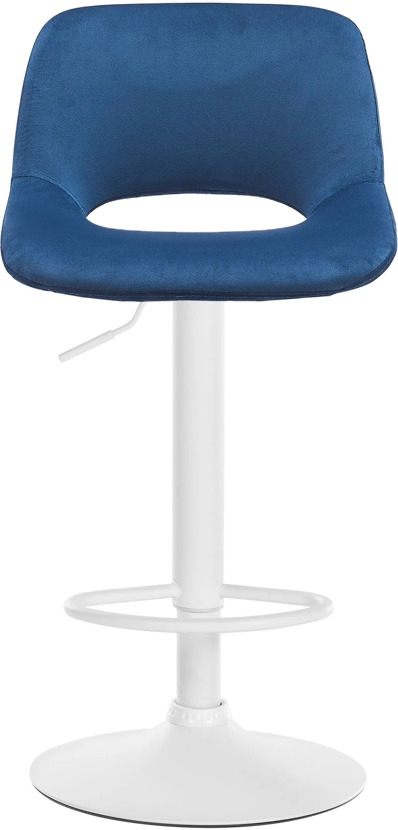 Tabouret de bar chaise haute x1 avec repose-pieds en velours bleu piètement métallique blanc 10_0004605