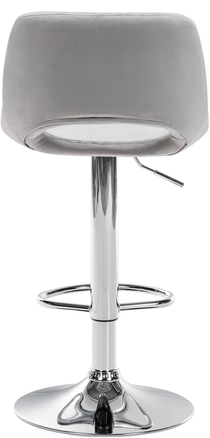 Tabouret de bar chaise haute x1 avec repose-pieds en velours gris clair piètement métallique chromé 10_0004593