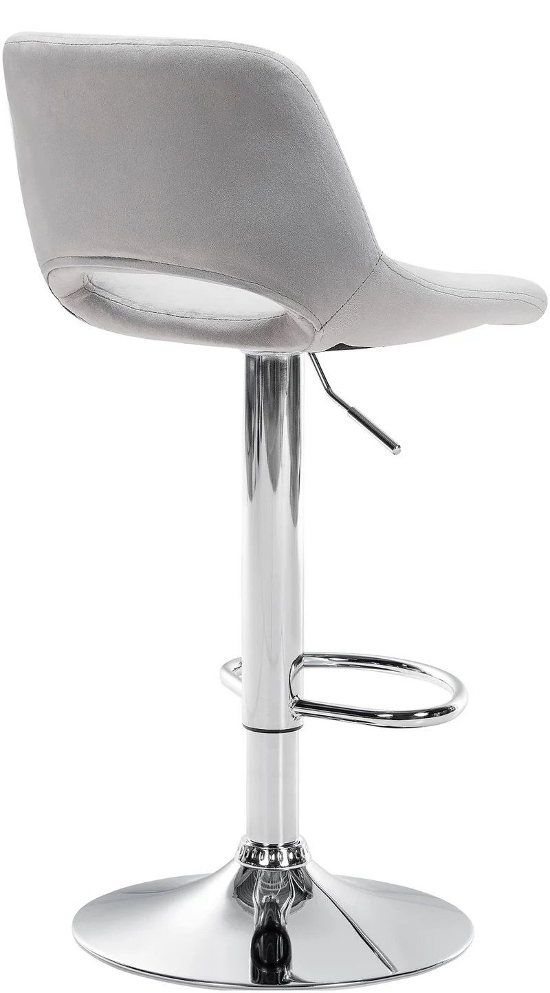 Tabouret de bar chaise haute x1 avec repose-pieds en velours gris clair piètement métallique chromé 10_0004593