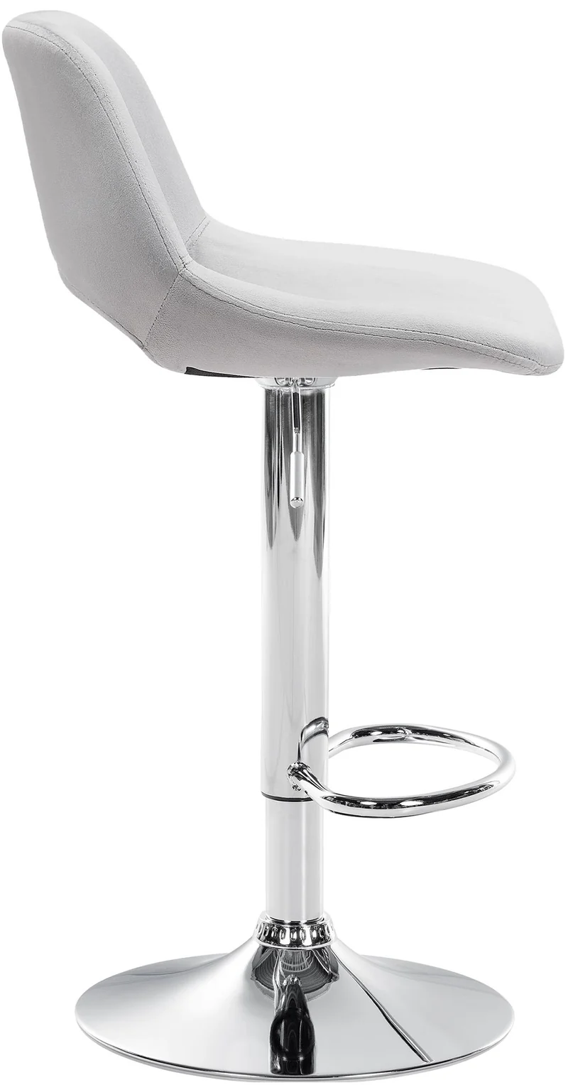 Tabouret de bar chaise haute x1 avec repose-pieds en velours gris clair piètement métallique chromé 10_0004593