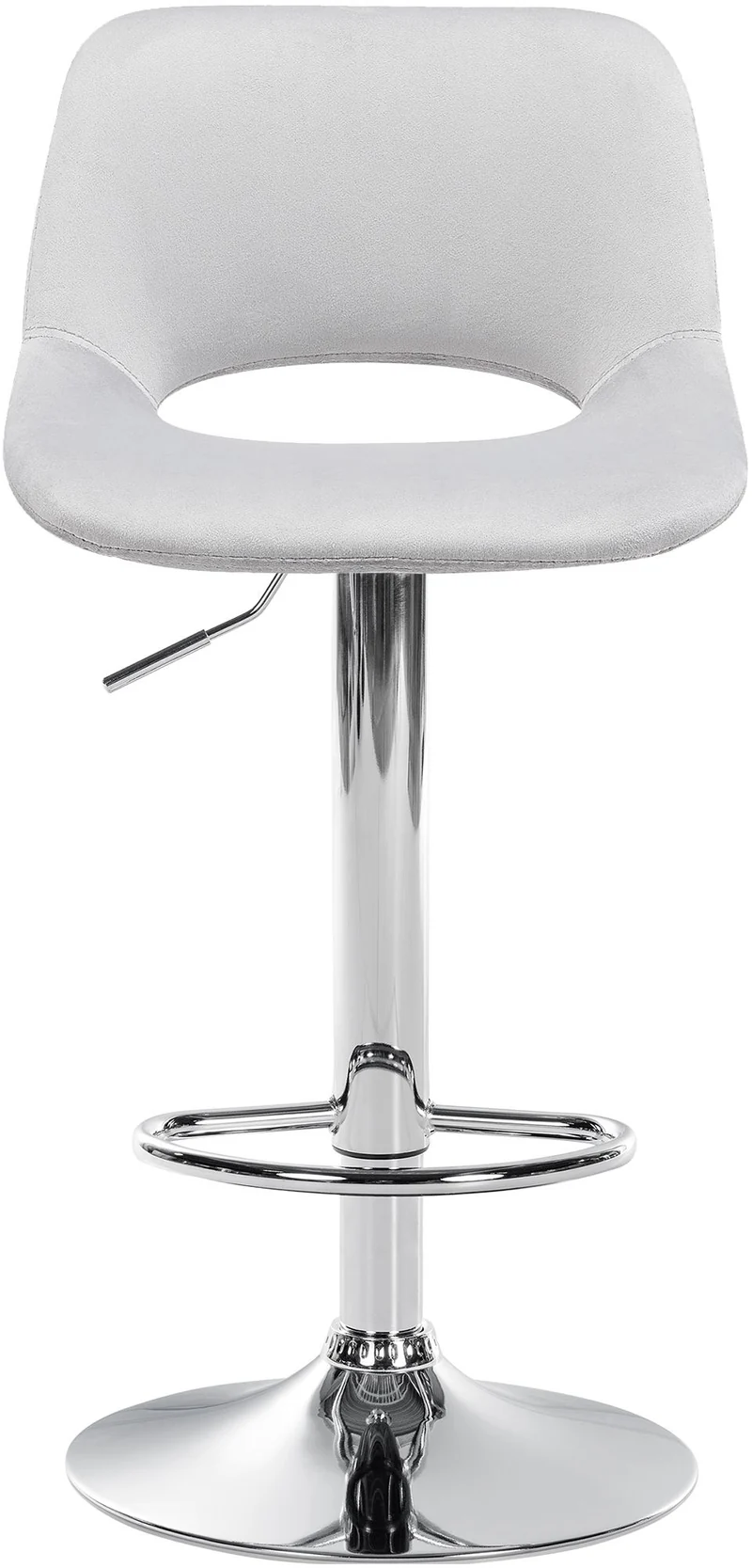 Tabouret de bar chaise haute x1 avec repose-pieds en velours gris clair piètement métallique chromé 10_0004593