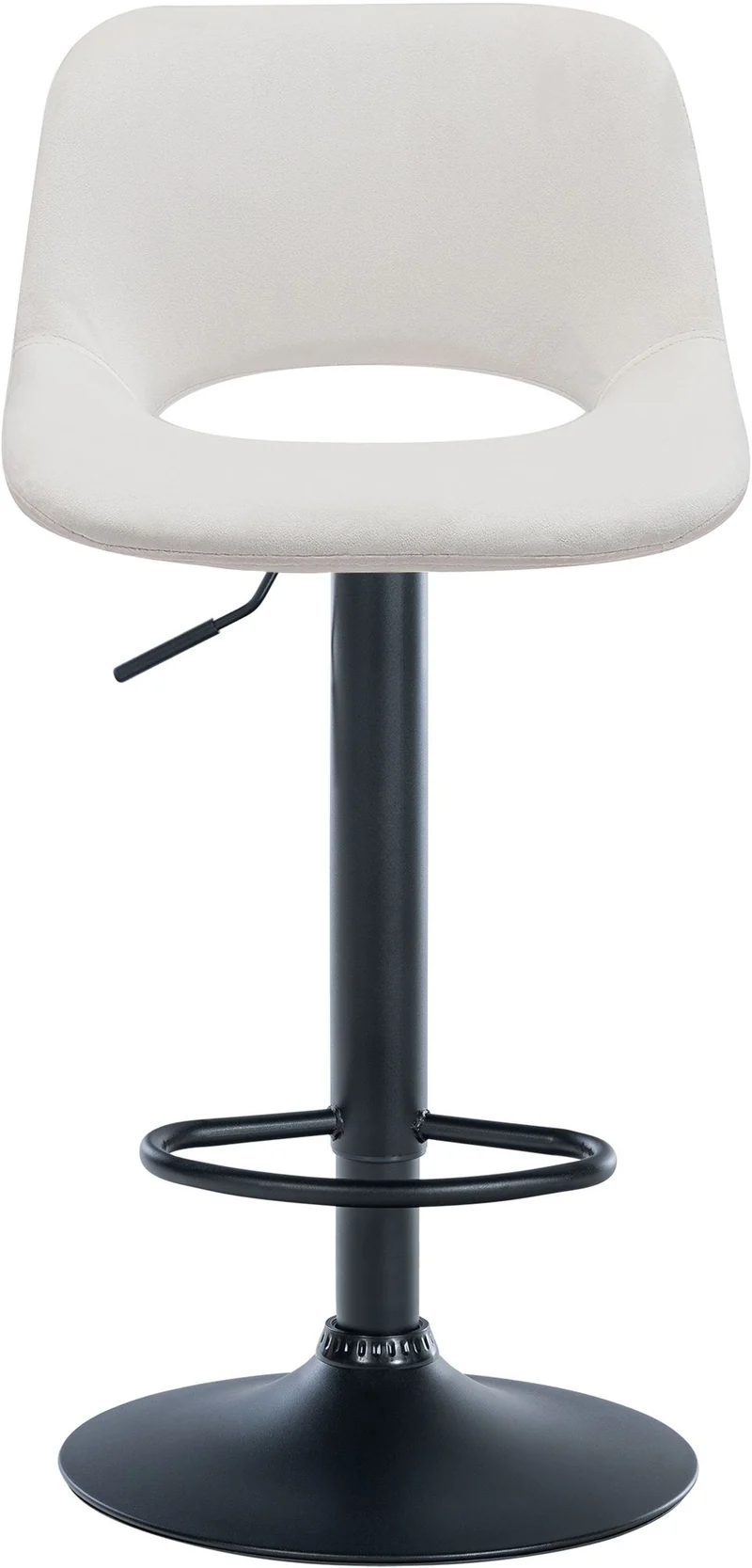 Tabouret de bar chaise haute x1 avec repose-pieds en velours crème piètement métallique noir 10_0004597