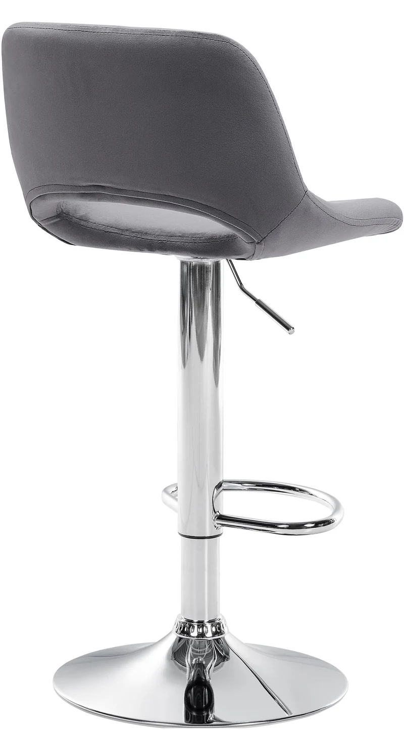 Tabouret de bar chaise haute x1 avec repose-pieds en velours gris foncé piètement métallique chromé 10_0004595