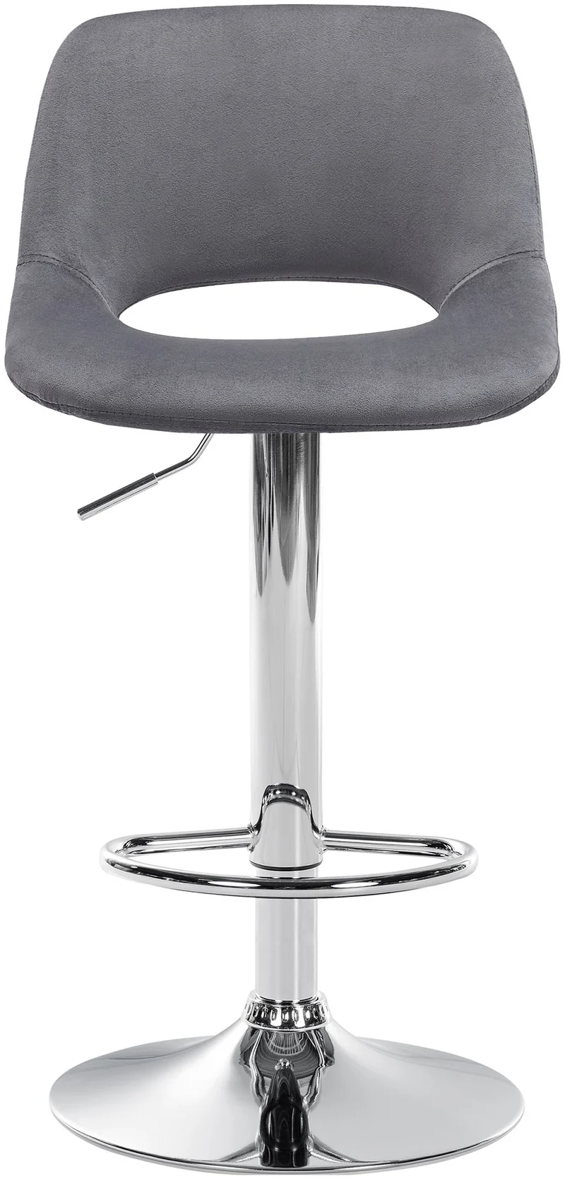 Tabouret de bar chaise haute x1 avec repose-pieds en velours gris foncé piètement métallique chromé 10_0004595