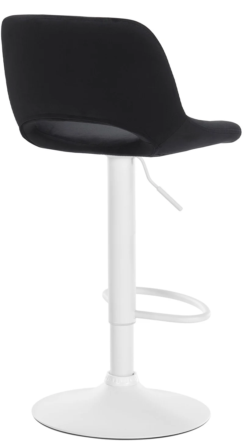Tabouret de bar chaise haute x1 avec repose-pieds en velours noir piètement métallique blanc 10_0004610