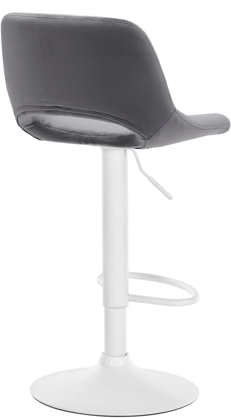 Tabouret de bar chaise haute x1 avec repose-pieds en velours gris foncé piètement métallique blanc 10_0004609