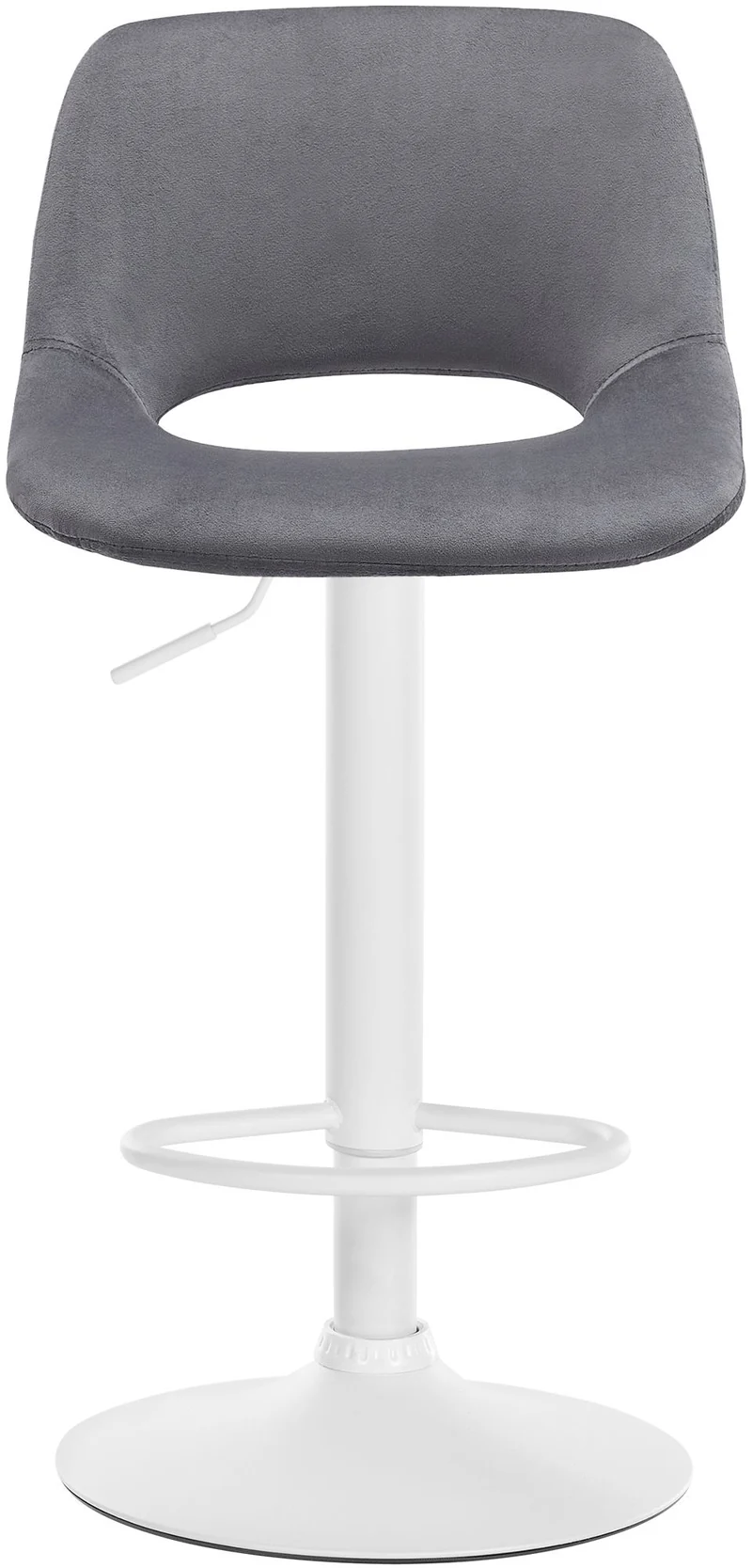 Tabouret de bar chaise haute x1 avec repose-pieds en velours gris foncé piètement métallique blanc 10_0004609