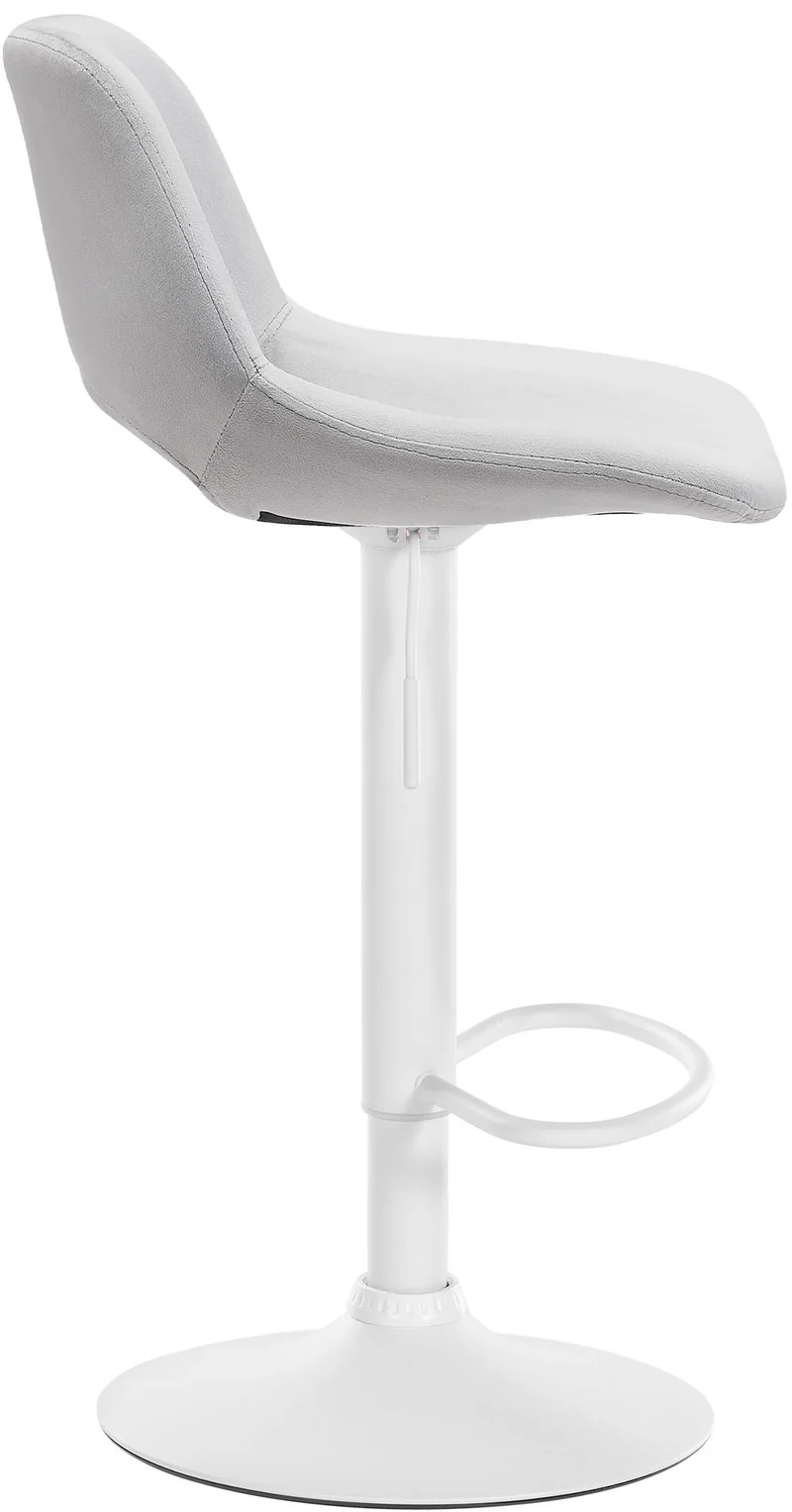 Tabouret de bar chaise haute x1 avec repose-pieds en velours gris clair piètement métallique blanc 10_0004607