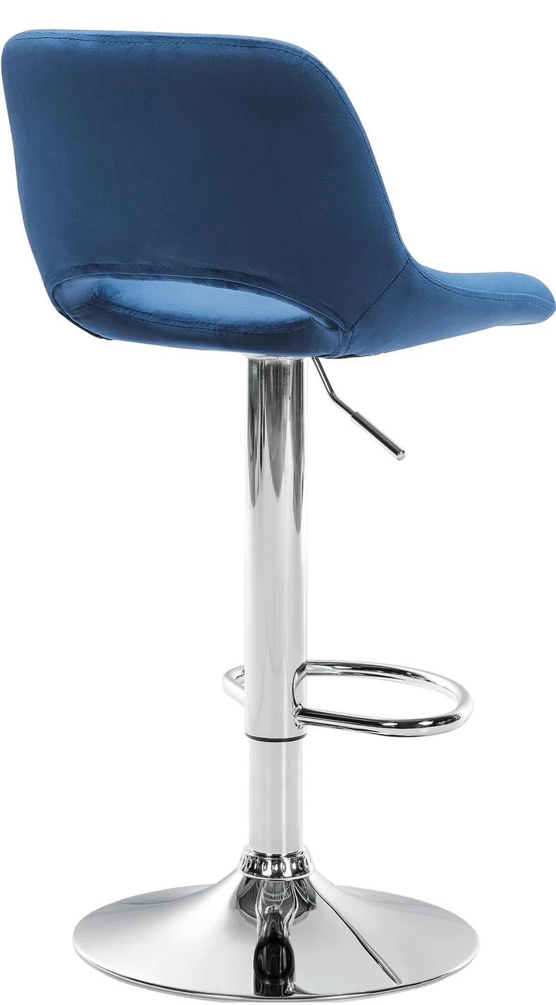 Tabouret de bar chaise haute x1 avec repose-pieds en velours bleu piètement métallique chromé 10_0004591
