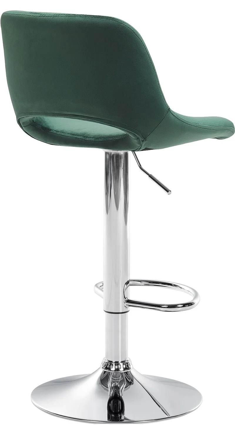 Tabouret de bar chaise haute x1 avec repose-pieds en velours vert piètement métallique chromé 10_0004592