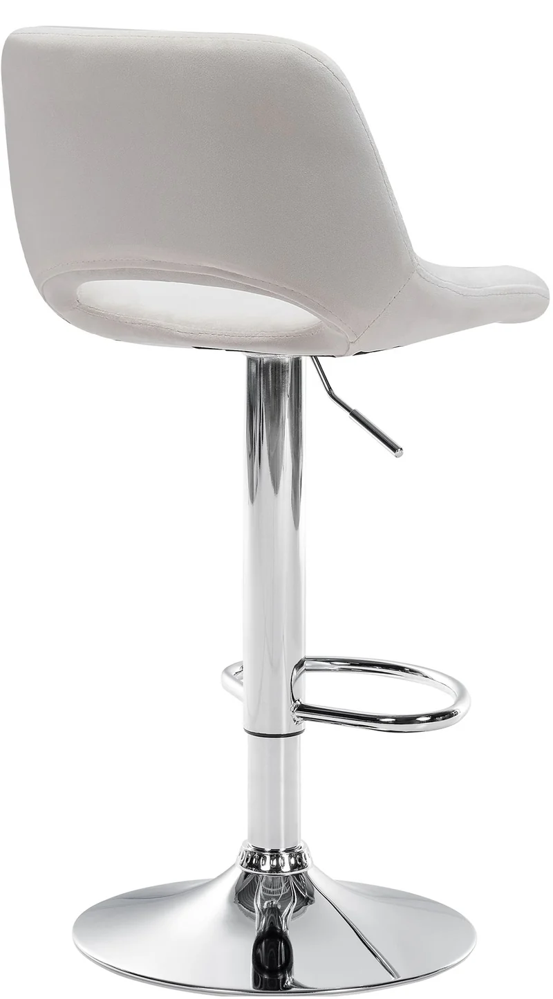 Tabouret de bar chaise haute x1 avec repose-pieds en velours crème piètement métallique chromé 10_0004590