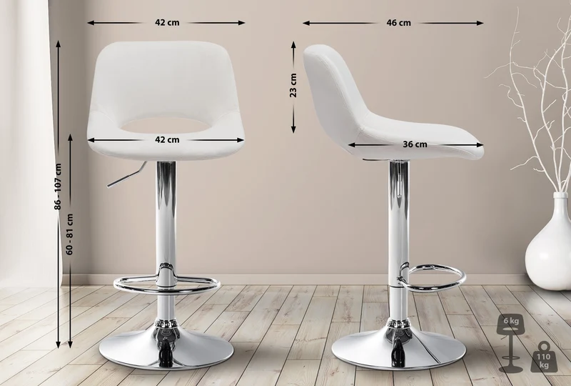 Tabouret de bar chaise haute x1 avec repose-pieds en velours crème piètement métallique chromé 10_0004590
