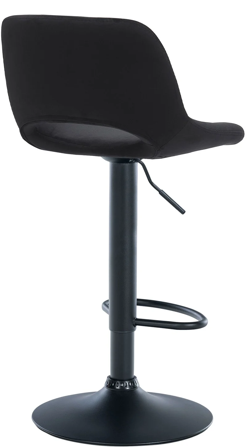 Tabouret de bar chaise haute x1 avec repose-pieds en velours noir piètement métallique noir 10_0004603