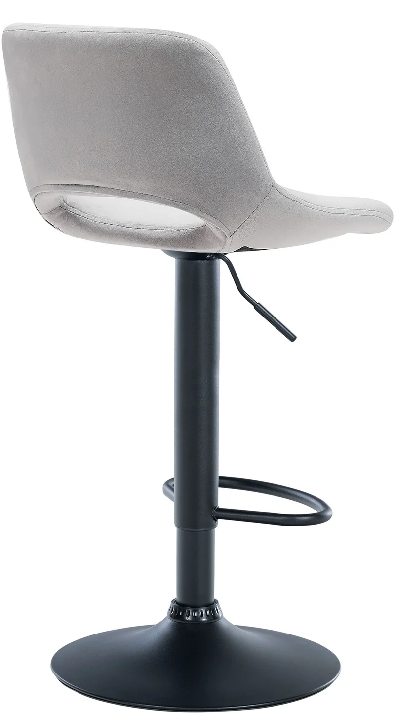 Tabouret de bar chaise haute x1 avec repose-pieds en velours gris clair piètement métallique noir 10_0004600