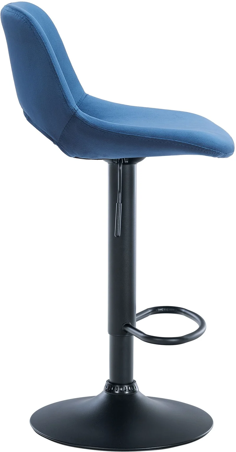 Tabouret de bar chaise haute x1 avec repose-pieds en velours bleu piètement métallique noir 10_0004598