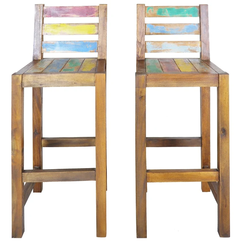 Lot de 2 tabourets de bar chaises hautes en bois massif de récupération multicolore DEC029643