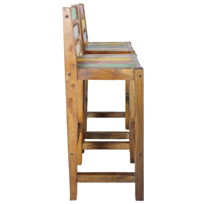 Lot de 2 tabourets de bar chaises hautes en bois massif de récupération multicolore DEC029643