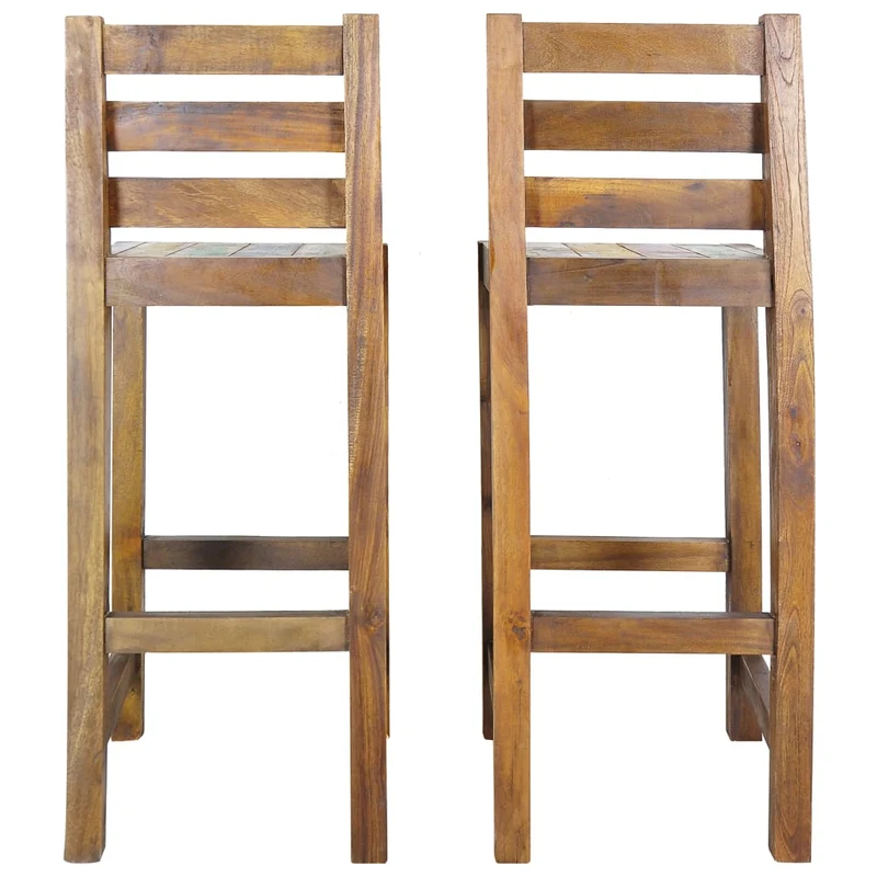 Lot de 2 tabourets de bar chaises hautes en bois massif de récupération multicolore DEC029643