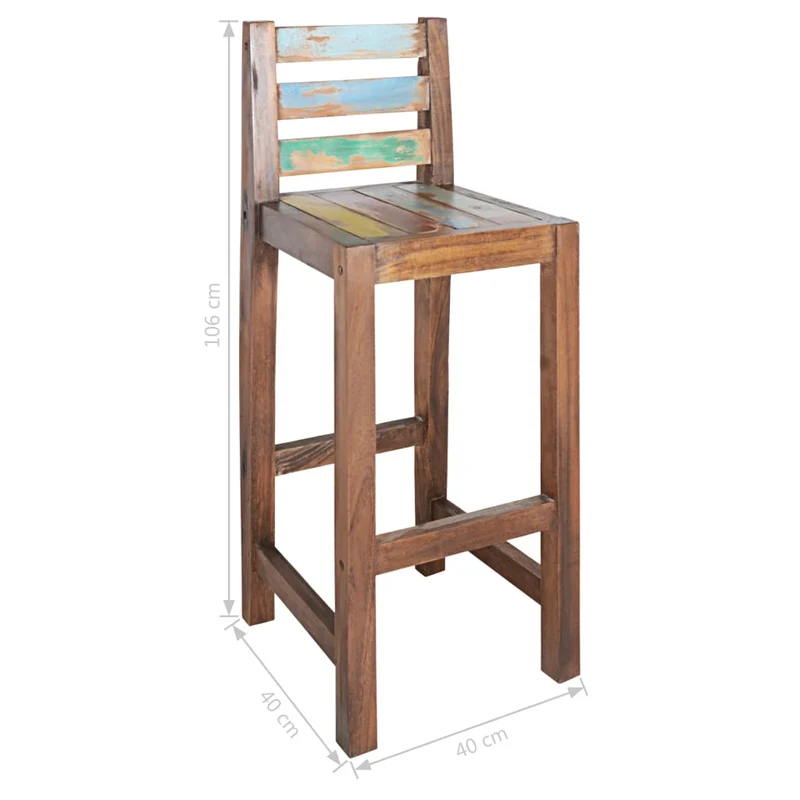 Lot de 2 tabourets de bar chaises hautes en bois massif de récupération multicolore DEC029643