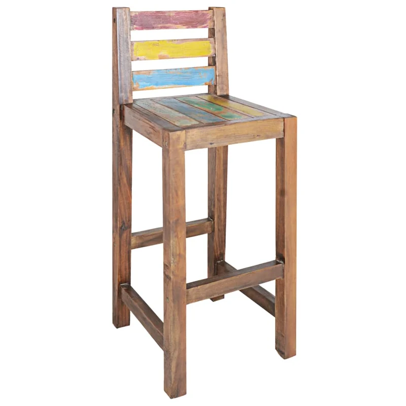 Lot de 2 tabourets de bar chaises hautes en bois massif de récupération multicolore DEC029643