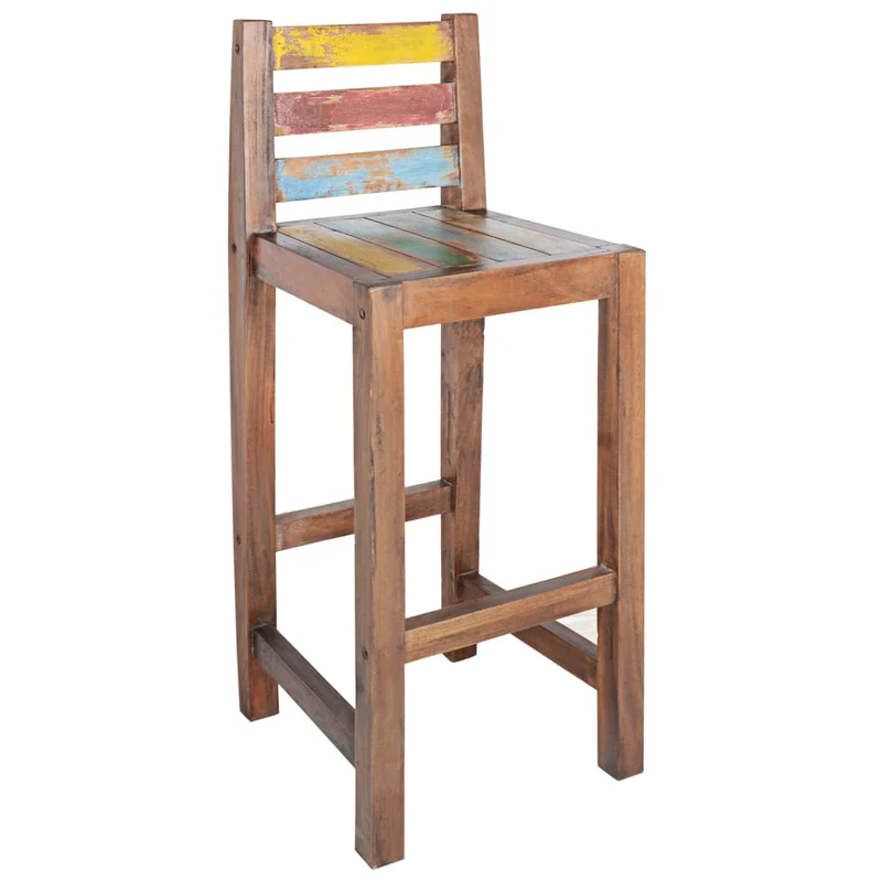 Lot de 2 tabourets de bar chaises hautes en bois massif de récupération multicolore DEC029643