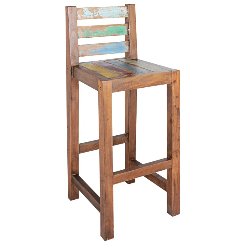 Lot de 2 tabourets de bar chaises hautes en bois massif de récupération multicolore DEC029643