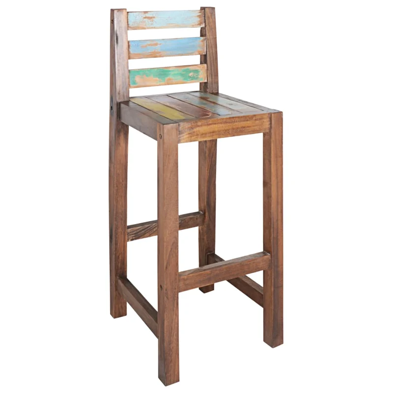 Lot de 2 tabourets de bar chaises hautes en bois massif de récupération multicolore DEC029643