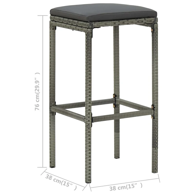Lot de 6 tabourets de bar avec coussins gris en résine tressée gris DEC029582