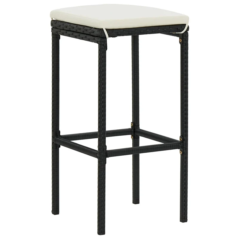 Lot de 2 tabourets de bar avec coussins crème en résine tressée noir DEC029576