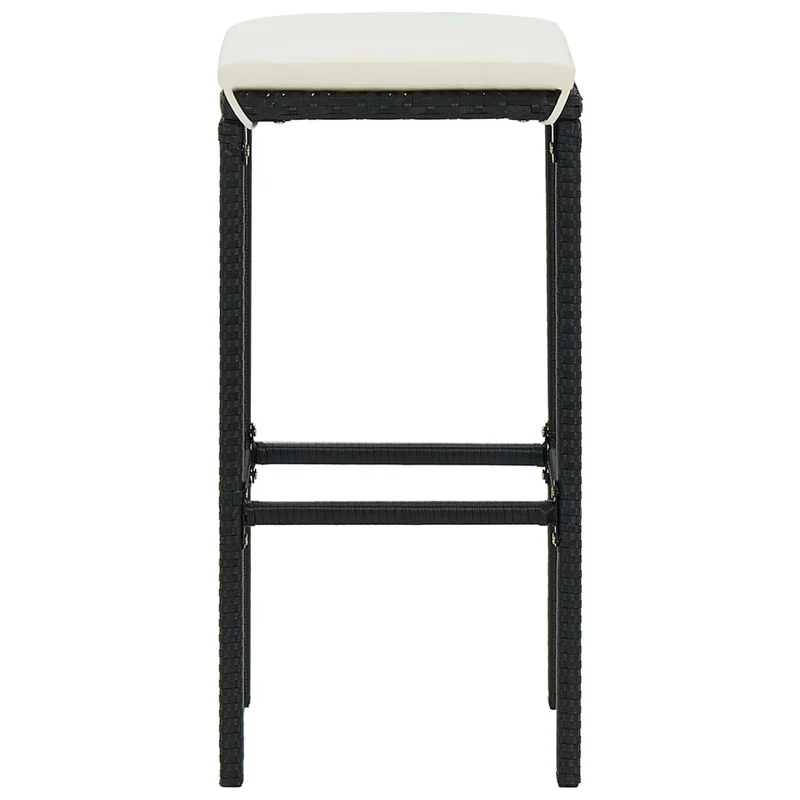 Lot de 2 tabourets de bar avec coussins crème en résine tressée noir DEC029576