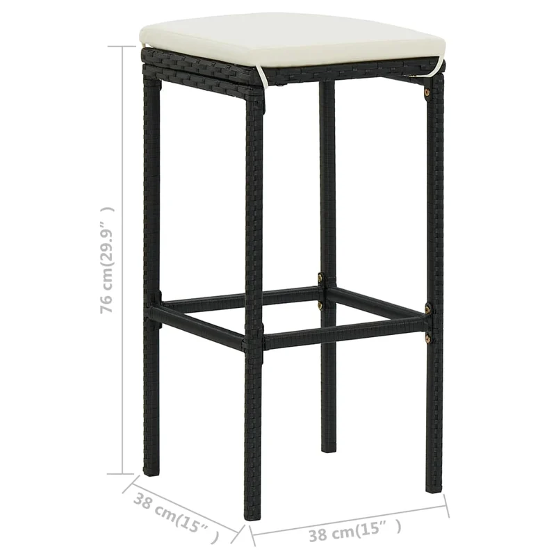 Lot de 2 tabourets de bar avec coussins crème en résine tressée noir DEC029576