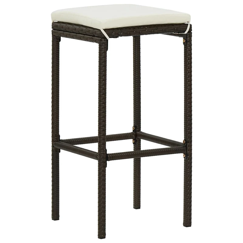 Lot de 2 tabourets de bar avec coussins crème en résine tressée marron DEC029575