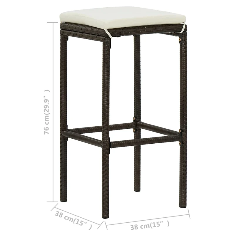 Lot de 2 tabourets de bar avec coussins crème en résine tressée marron DEC029575