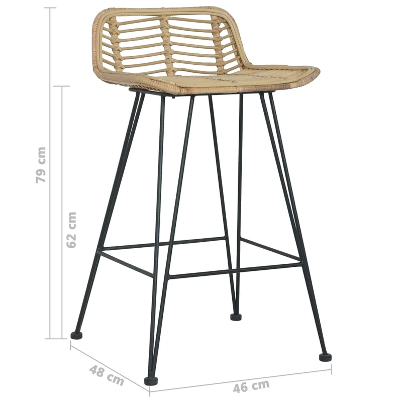 Tabourets de bar x2 chaises haute avec repose-pieds en rotin naturel brun DEC029406