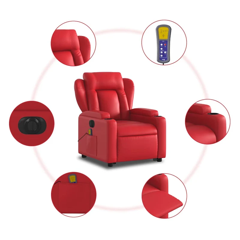 Fauteuil de relaxation fonction massage et inclinable fonction de levage électrique en PVC rouge DEC027855