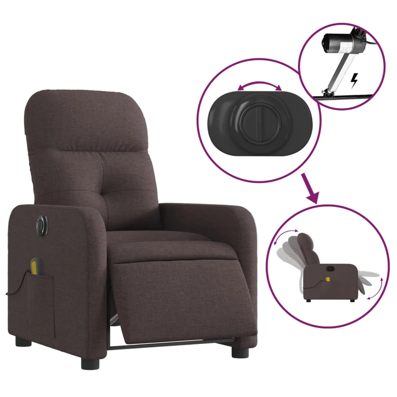 Fauteuil de relaxation TV fonction d'inclinaison électrique en tissu marron foncé DEC027187
