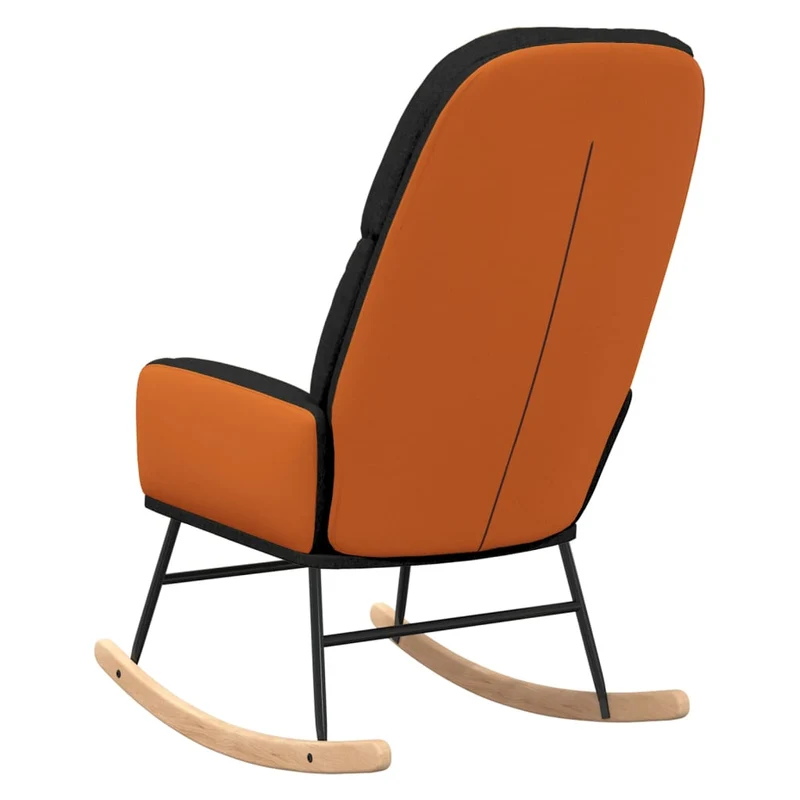 Fauteuil à bascule rembourré relax pour salon en tissu noir et PVC orange DEC029053