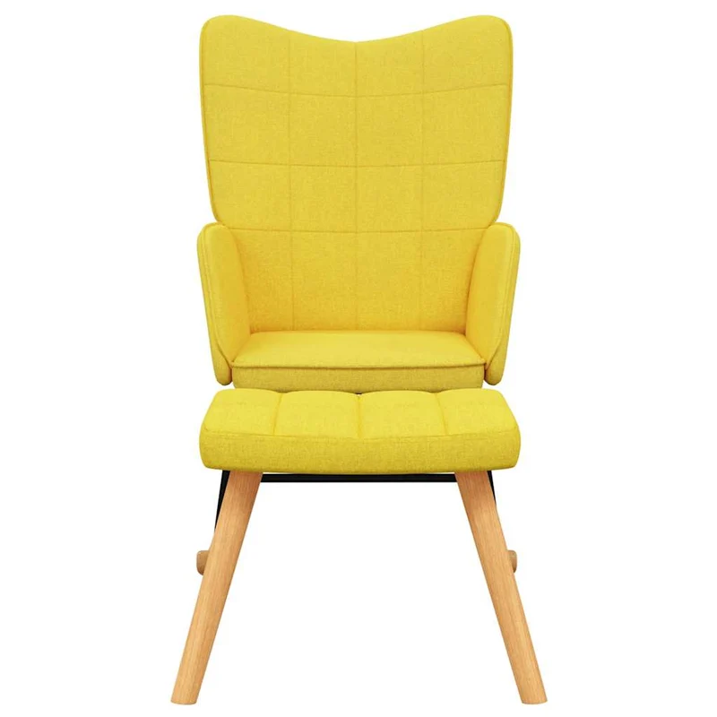 Fauteuil à bascule avec repose-pieds relax pour salon en tissu jaune moutarde DEC028878